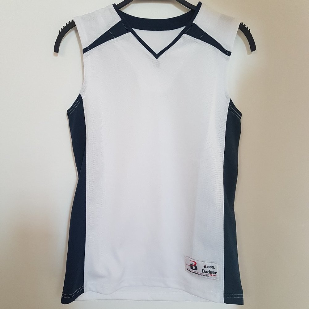 Badger Sport White/Blue Activewear Top, M - NEW